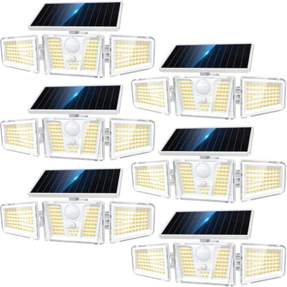 KOOPER Solar Flood Lights, 210 LED Motion Sensor Outdoor Lights, Solar Motion Lights Outdoor Waterproof, 3 Heads 300° Wide Angle Outdoor Security Lights for Yard Patio Garage Entryways, 6 Pack, White