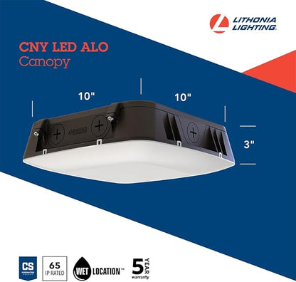 Lithonia Lighting 10" Square Canopy LED Outdoor Ceiling Light, Dusk-to-Dawn Photocell and Motion Sensor Outdoor Lights, Adjustable Brightness and Switchable Color Temperature, Wet Rated, Dark Bronze