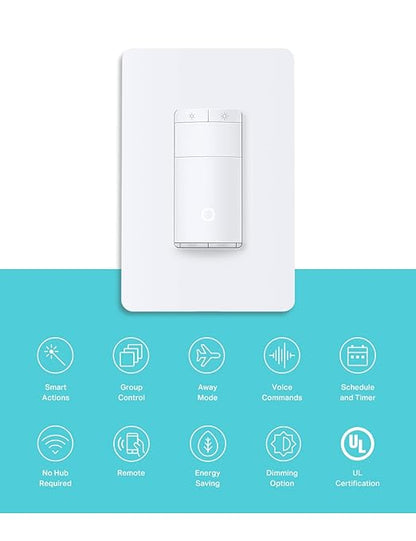 Kasa Smart Motion Sensor Switch, Dimmer Light Switch, Single Pole, Needs Neutral Wire, 2.4GHz Wi-Fi, Compatible with Alexa & Google Assistant, UL Certified, No Hub Required(ES20MP2) White 2-Pack