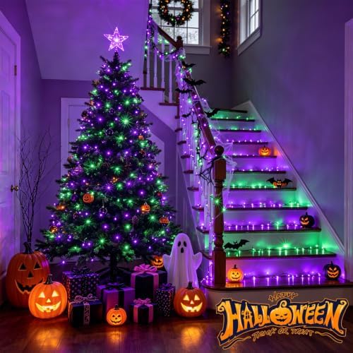 Connectable 88Ft 240LED Halloween Lights Outdoor Indoor, Purple & Green