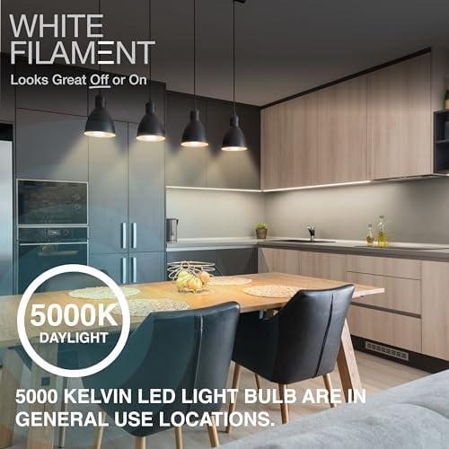 Sylvania A19 Clear LED White Filament Bulb, 11.5W, Dimmable, 1500 LMS, Medium Base, 5000K, Daylight - 6 Pack (42643)