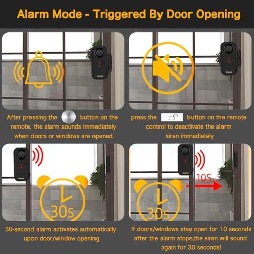 Personal Security Waterproof Door/Window Alarm - IP66 Waterproof with Remote Control, 113dB, Alarm/Doorbell Mode, Upgraded door gap spacing - Indoor/Outdoor Anti-Theft (1 Main Unit & 1 Remote Control)