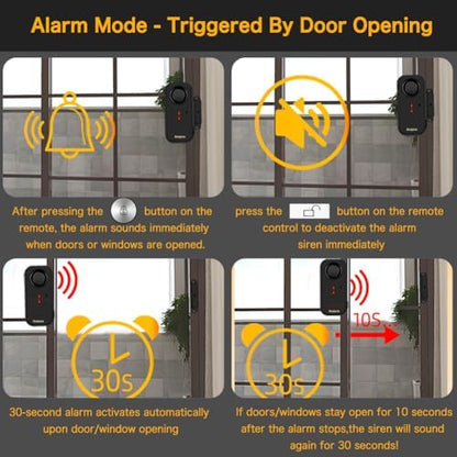 Personal Security Waterproof Door/Window Alarm - IP66 Waterproof with Remote Control, 113dB, Alarm/Doorbell Mode, Upgraded door gap spacing - Indoor/Outdoor Anti-Theft (1 Main Unit & 1 Remote Control)
