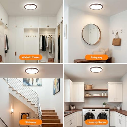 BLNAN Motion Sensor Ceiling Light Wired, 8.7 Inch 3000K 4000K 5000K Selectable LED Flush Mount Light Fixture, Motion Activated Light with Timer for Hallway Stair Walk-in Closet, Non-Dimmable - Walnut
