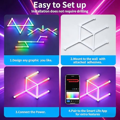 Smart WiFi Wall Light, DIY Geometry Splicing Gaming Lights Compatible with Alexa and Google Assistant, Music Sync & Voice Control, LED Wall Lights for Home Decor & Game Room, Bedroom (9 Lines, White)