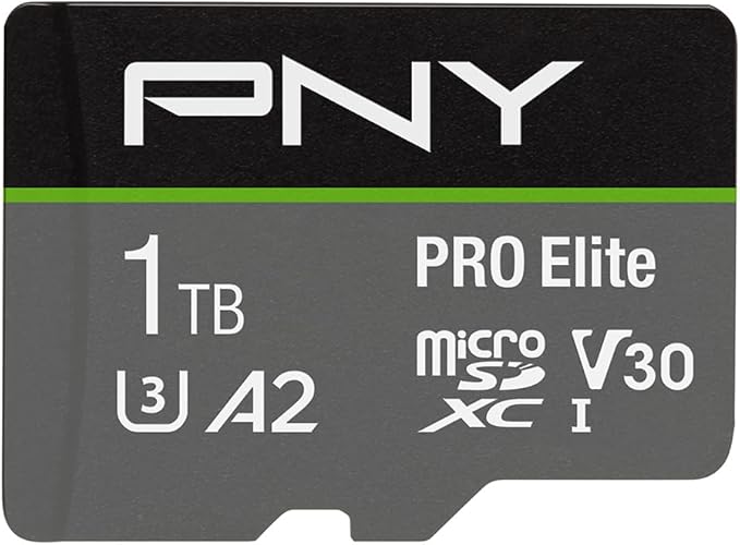 PNY 1TB PRO Elite Class 10 U3 V30 microSDXC Flash Memory Card - 100MB/s, Class 10, U3, V30, A2, 4K UHD, Full HD, UHS-I, Micro SD