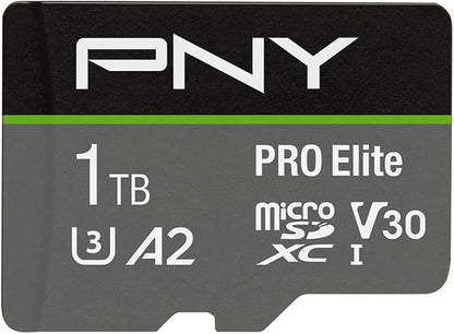 PNY 1TB PRO Elite Class 10 U3 V30 microSDXC Flash Memory Card - 100MB/s, Class 10, U3, V30, A2, 4K UHD, Full HD, UHS-I, Micro SD
