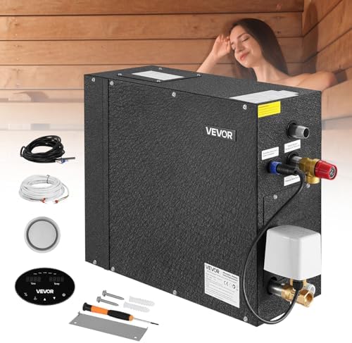 VEVOR Steam Generator, 7.5 kW Steam Shower System with Controller for Home Sauna & Spa, Commercial Auto Drain Kit with Overheat, Dry-Run & Overpressure Protection, 10min to 24h Timer, Black