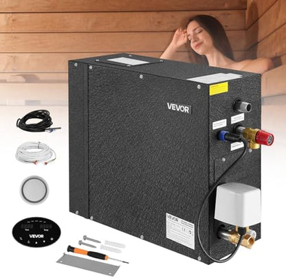 VEVOR Steam Generator, 7.5 kW Steam Shower System with Controller for Home Sauna & Spa, Commercial Auto Drain Kit with Overheat, Dry-Run & Overpressure Protection, 10min to 24h Timer, Black