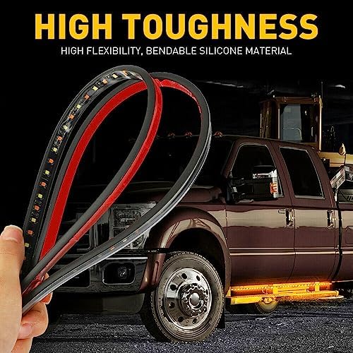 60 inch Truck LED Running Board Light Strip Sequential Amber Turn Signal DRL and White Courtesy Light 288 LEDs Waterproof Flexible Turn Signal Light Bar for Pickup Trucks Cars, Pack of 2