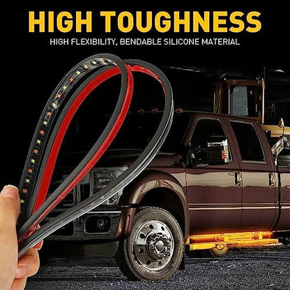 60 inch Truck LED Running Board Light Strip Sequential Amber Turn Signal DRL and White Courtesy Light 288 LEDs Waterproof Flexible Turn Signal Light Bar for Pickup Trucks Cars, Pack of 2