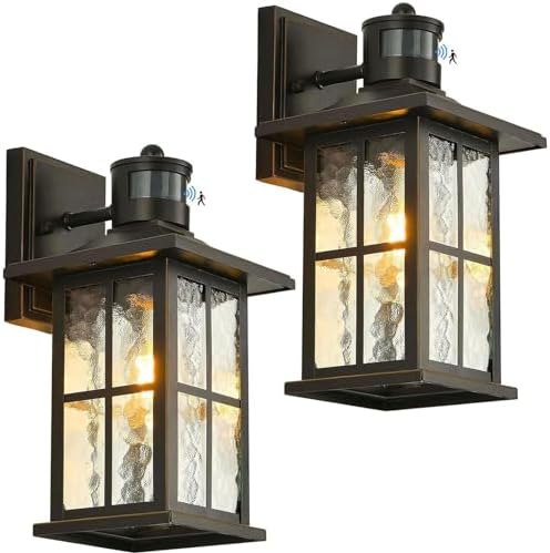 2 Pack Motion Sensor Outdoor Porch Lights Dusk Dawn Exterior Wall Lantern