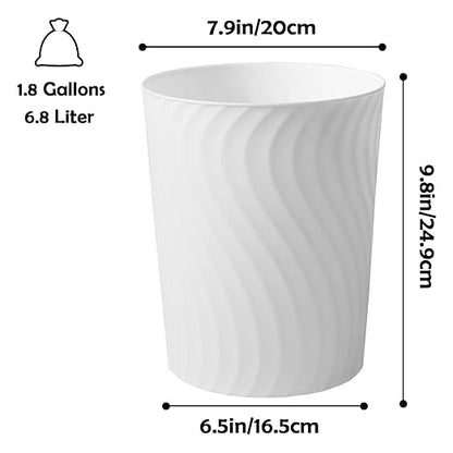 YGJT Small Trash Can, 6 Pack 1.8 Gallons Bathroom Trash Can, Slim Waste Basket, Round Garbage Can, Plastic Trash Bin for Kitchen, Dorm, Bedroom, Office, Living Room, Study, Compact Spaces(White)