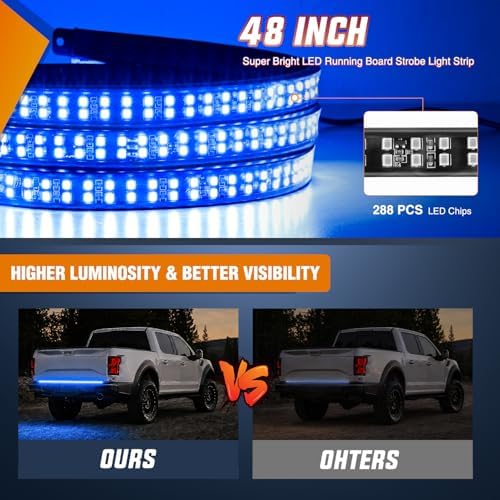 Nilight 48 Inch 288 LED Tailgate Strobe Light Strip Blue
