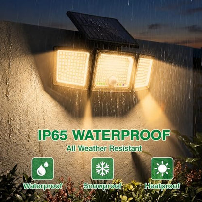 Solar Outdoor Lights Motion Sensor, 2500LM 286 LED Security Flood Lights with Visual Battery & Mode Display, 3 Lighting Modes, IP65 Waterproof 3-Head Wide Angle for Garage, Yard, Patio (6P Warm White)