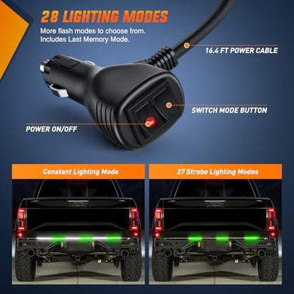 Nilight 48 Inch 288 LED Tailgate Strobe Light Strip Green White