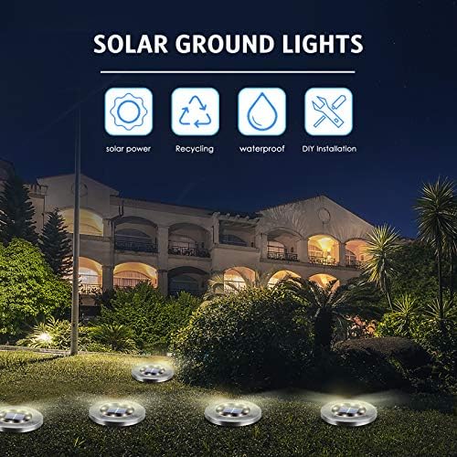 OULONGER 4.6inch Solar Ground Lights, Garden Solar Outdoor Waterproof Pathway Bright In-Ground Landscape Lights for Patio, Lawn, Yard, Driveway, Step and Walkway(White Light 12Packs)