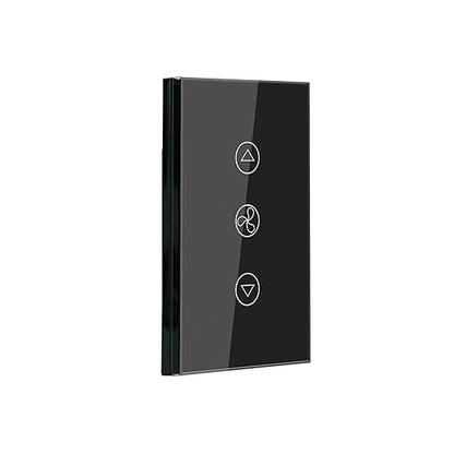 Smart Fan Switch 4.65 X 2.83 X 1.34 Inches,2.4GHz Wi-Fi Touch Switch,Neutral Wire Required,Work with Smart Life/Tuya App,Tempered Glass Panel,Black