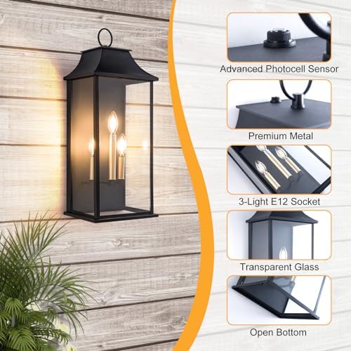 Dusk to Dawn Outdoor Wall Light, Black, 25.3" Exerior Lamp
