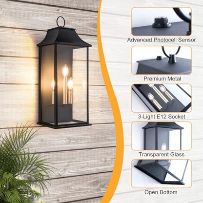 Dusk to Dawn Outdoor Wall Light, Black, 25.3" Exerior Lamp