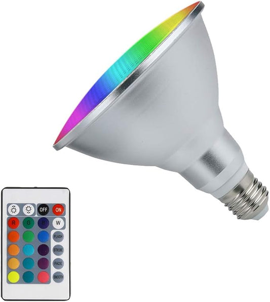 20W PAR38 RGB Colored LED Spotlight Outdoor, E27/E26 Color Changing Light Bulb, Waterproof Flood Light with Remote for Holiday Home Party Decoration