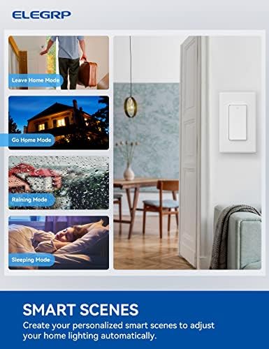 ELEGRP Smart Light Switch, 2.4GHz Wi-Fi Light Switch Compatible with Alexa & Google Assistant, Neutral Wire Required, APP Control and Timer Schedule, UL Certified,Single Pole, White, 1 Pack