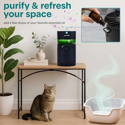 SereneLife Portable Air Purifier - Small Air Purifier with Aroma Box & Ambient Light, High Filtration Efficiency, Filter Change Reminder, 2-Speed, Timer & Sleep Mode, 6 x 6 x 12 in. (Black)