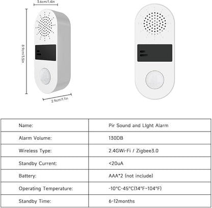 Tuya Sound & Strobe Light Alarm Smart PIR Motion Detector Alert with 130db Sound Security Siren Light 4 Alarm Modes Home Security System Compatible with Alexa/Google Assistant (1)