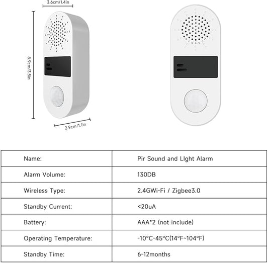 Tuya Sound & Strobe Light Alarm Smart PIR Motion Detector Alert with 130db Sound Security Siren Light 4 Alarm Modes Home Security System Compatible with Alexa/Google Assistant (1)