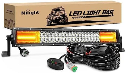 Nilight - 18101C-A LED Light Bar 22Inch 270W White & Amber Triple Row 13500LM Flood Spot Combo Led Bar Off Road Lights for Trucks with Wiring Harness Kit,2 Years Warranty