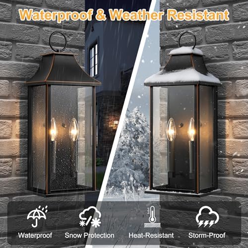 Dusk to Dawn Outdoor Wall Light, 20.6 Inch, Black with Brown Trim