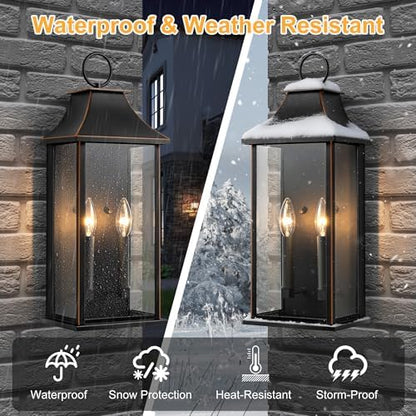 Dusk to Dawn Outdoor Wall Light, 20.6 Inch, Black with Brown Trim