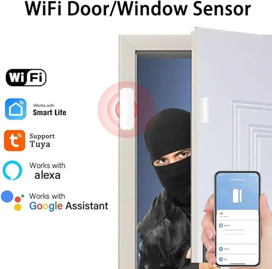WiFi Door Sensor,Smart Door Open/Closed Detectors,2.4G WiFi Door Sensor, Tuya/Smart Life Contact Sensors for Home Security & Smart Home Automation, Compatible with Alexa Google Assistant (White)