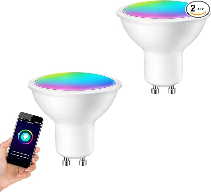 2 Pack Smart Gu10 LED Bulbs RGB Color Changing 5W Adjustable 16 Million Color and Music Sync Compatible with Alexa Google Home Tuya Smart Life App Control 2.4Ghz WiFi