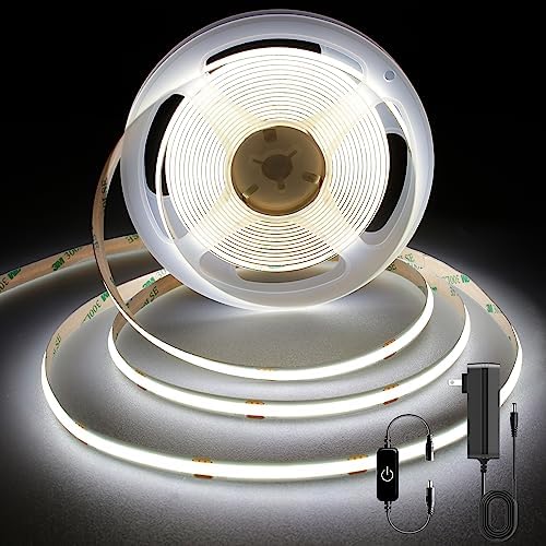 Pandery COB LED Strip 5m,16.4ft LED Strip Lights,Touch Dimmable LED Strips,CRI90+,6000K Daylight White LED Tape Lights,1600LEDs,24V cob led,Indoor for Bedroom,Kitchen,TV,Mirror,Cabinet