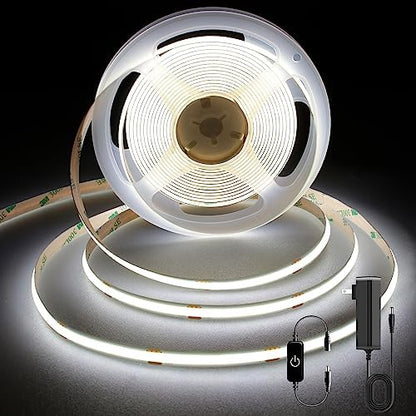Pandery COB LED Strip 5m,16.4ft LED Strip Lights,Touch Dimmable LED Strips,CRI90+,6000K Daylight White LED Tape Lights,1600LEDs,24V cob led,Indoor for Bedroom,Kitchen,TV,Mirror,Cabinet
