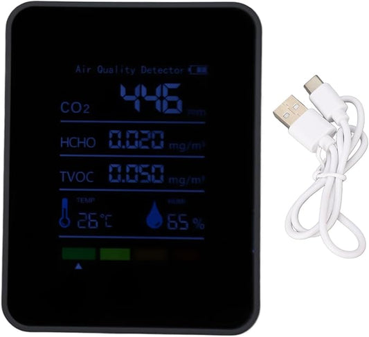 Portable CO2 Detector, 5-in-1 Air Quality Monitor with HCHO, TVOC, Temp, Humi, Ideal for Detecting Carbon Dioxide Concentration in the Air