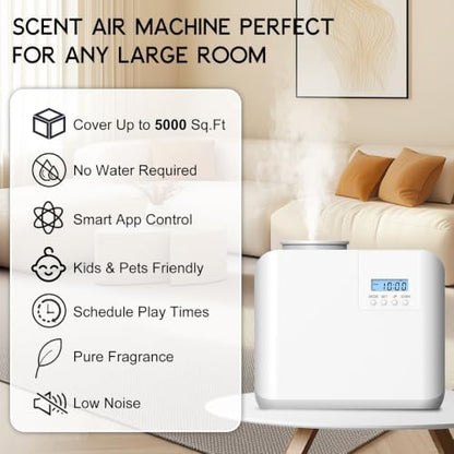 2026 Upgraded HVAC Scent Diffuser Machine Kit, Cover 5000 Sq.Ft, Wi-Fi Control, Hotel Scents Collection, Waterless Cold Air Aromatherapy Essential Oil Hotel Fragrance Diffuser for Large Room - White