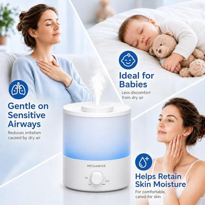 MegaWise Ultrasonic Cool Mist Humidifier SK7620-1.5L Capacity, Whisper-Quiet Operation, Adjustable Mist Output, Auto Shut-Off - Ideal for Home, Office, Baby Room, and Bedroom, 1.5 L (Pack of 12)