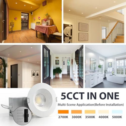 Adetu 6 Pack 4 Inch 5CCT Anti-Glare LED Downlight, Recessed Ceiling Light