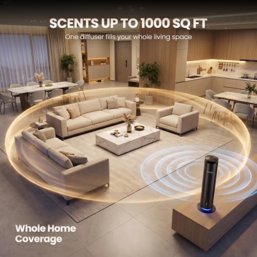 Cordless Waterless Diffuser for Essential Oils - Rechargeable Hotel Scent Diffuser for Large Room up to 1000 Sq Ft, App, Remote & Timer, Night Light, Includes 2 x 120ml Oils