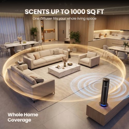 Cordless Waterless Diffuser for Essential Oils - Rechargeable Hotel Scent Diffuser for Large Room up to 1000 Sq Ft, App, Remote & Timer, Night Light, Includes 2 x 120ml Oils