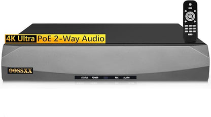 OOSSXX 8.0/4K Megapixel Security POE NVR Network Video Recorder, Supports up to 8MP/4K IP Cameras, Max to 8TB Hard Drive (16-Channel No HDD)