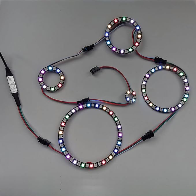 8 Bits WS2812 Addressable LED Ring with SM2.54-3P Wire, DC5V WS2812B 5050 RGB LED with Built-in Drivers Pixels Individual Controlling for Arduino Pi ESP8266 ESP32 Nodemcu (8 bits)