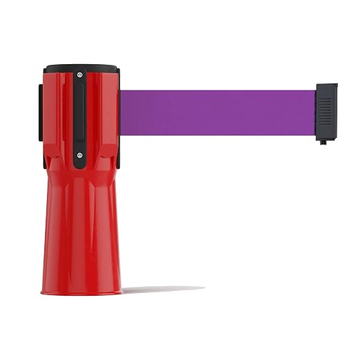Trafford Industrial 11 ft Cone-Mounted Retractable Belt Barrier Red Case with Purple Belt