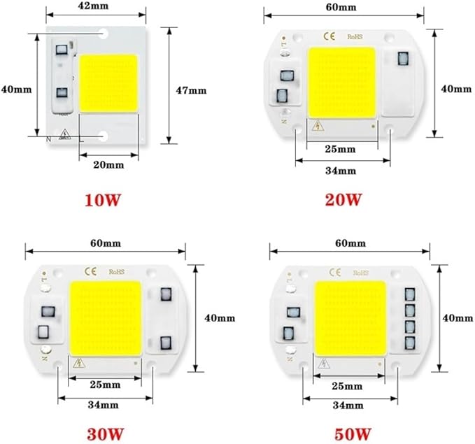 Indoor Lighting, Pack of 10, LED COB Chip Floodlight AC110V 10W/20W/30W/50W Smart IC No Driver Chip LED Spotlight Bulb(Warm White 110V,50W)