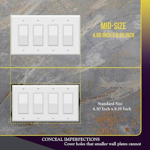 ENERLITES 4-Gang White Mid-Size Decorator Switch Outlet Wall Plate Cover