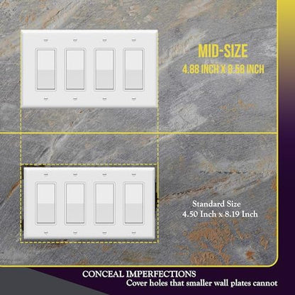 ENERLITES 4-Gang White Mid-Size Decorator Switch Outlet Wall Plate Cover