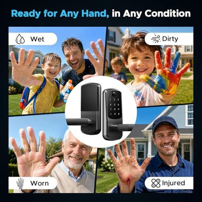 Camcamp Palm Vein Smart Lock, Keyless Entry Door Lock with Handle, Smart Door Lock with Doorbell for Front Door, Built-in Wi-Fi, Auto Lock, Backlit Keypad, IP65 Waterproof, DIY Installation