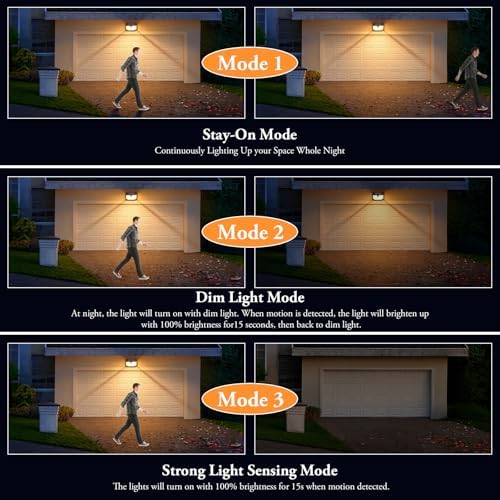 Brightever Solar Outdoor Lights, 4-Pack 178 LEDs Motion Sensor Wall Light with 270° Wide Angle & 3 Modes, Waterproof 3000K Solar Powered Security Light for Patio Garden Garage Front Door